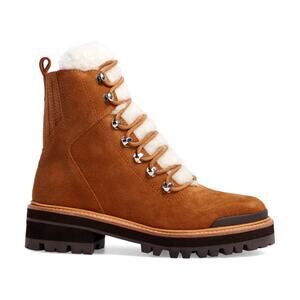 Marc Fisher LTD Izzie Genuine Shearling Lug Sole Boot Dk Brown Suede 7.5